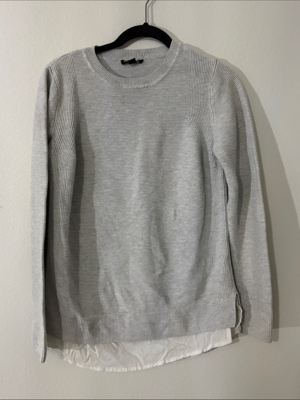 Hilary Radley Light Gray Layered-Look Crewneck Sweater